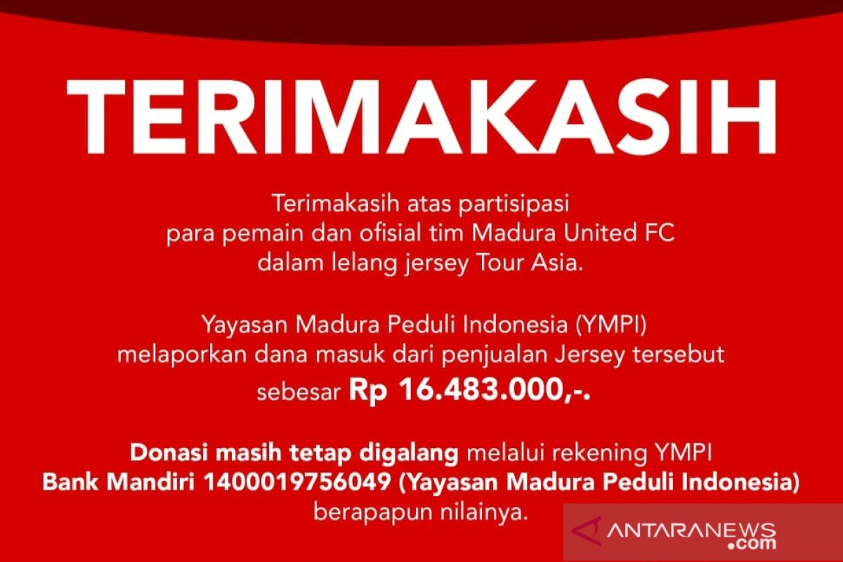 Madura United lelang kostum pemain untuk donasi penanganan COVID-19