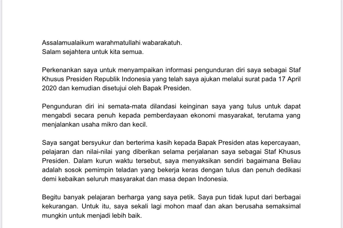 Presiden Jokowi setujui Andi Taufan mundur sebagai Stafsus