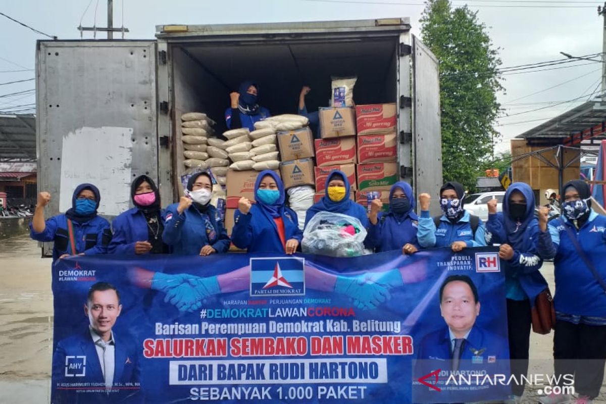 Barisan Perempuan Demokrat Belitung bagikan 1.000 paket sembako dan masker