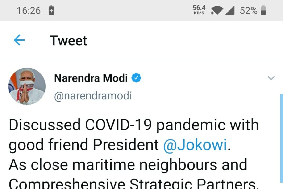 Presiden Jokowi dan PM India saling telepon bahas pandemi COVID-19