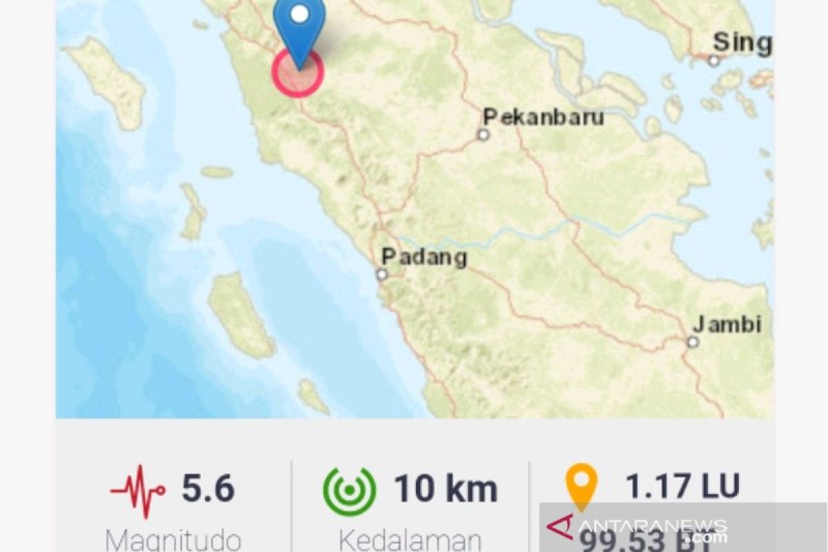 Gempa magnitudo 5,6 guncang Padang Lawas