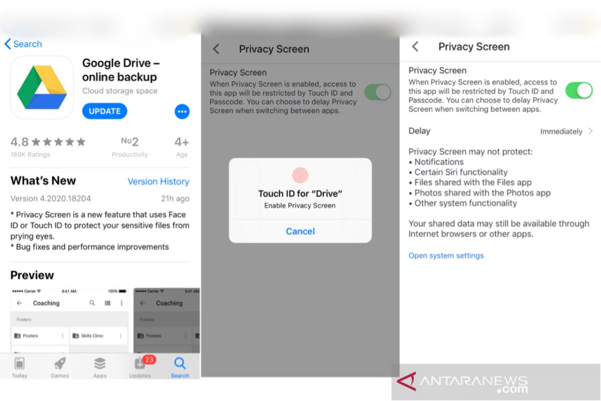 Google Drive tambah perlindungan otentikasi FaceID dan TouchID