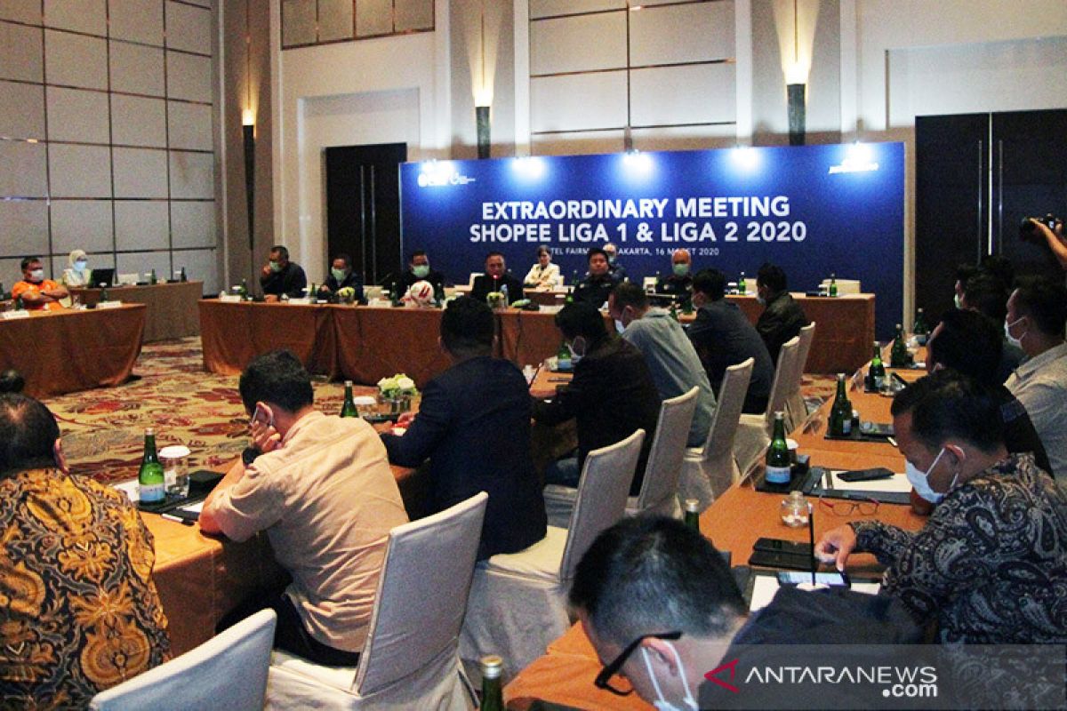 Keputusan akhir soal kelanjutan Liga 1 dan 2 Indonesia musim 2020 ditentukan Rabu malam