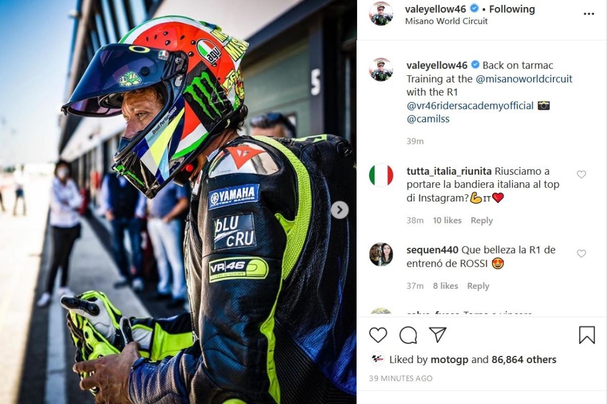 Valentino Rossi ngebut di Sirkuit Misano menyusul pelonggaran lockdown