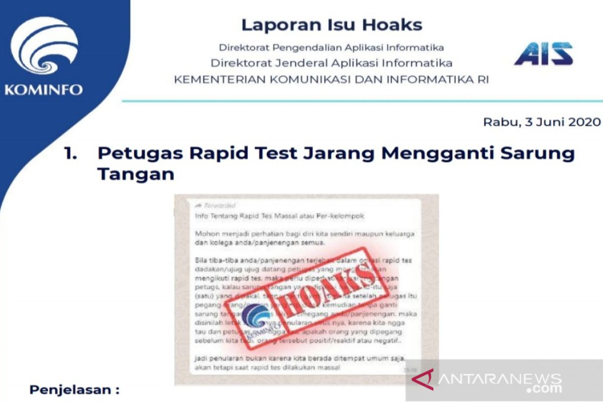 Kementerian Kominfo temukan 800 berita bohong selama COVID-19