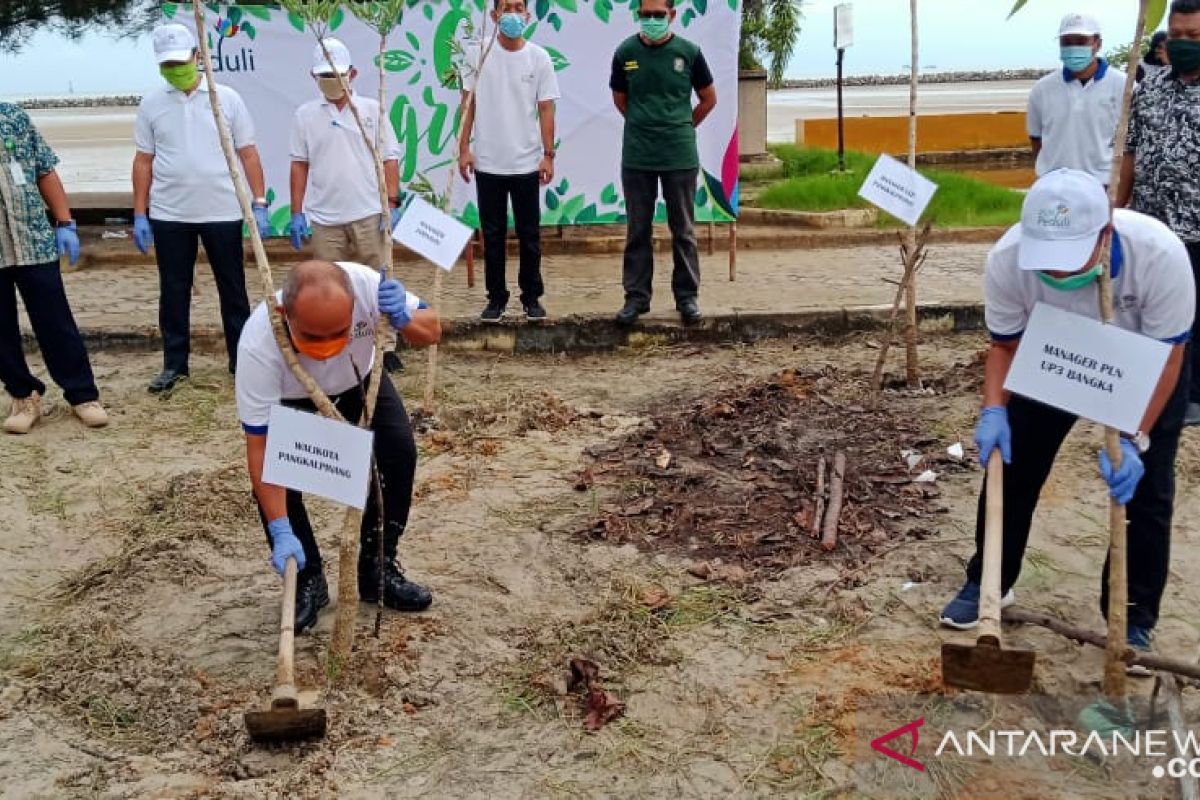 Wali Kota Pangkalpinang dan PLN UP3 Bangka lakukan penghijauan Pantai Pasir Padi