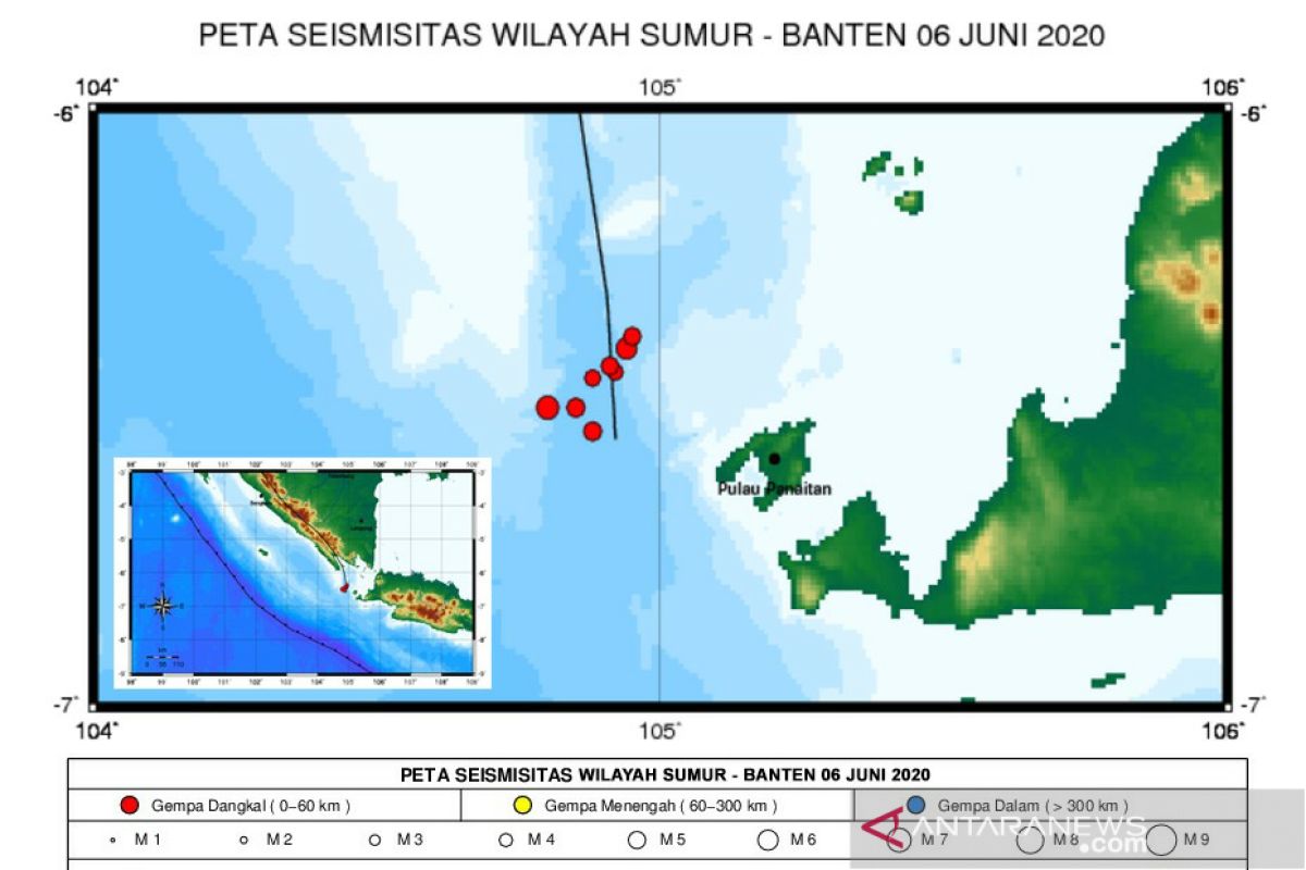 BMKG monitor rentetan gempa  di Selat Sunda