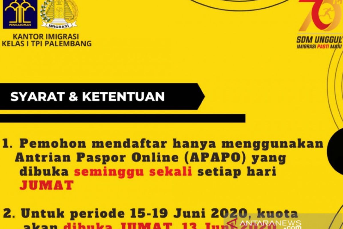 Kantor Imigrasi Palembang kembali buka pelayanan  untuk umum