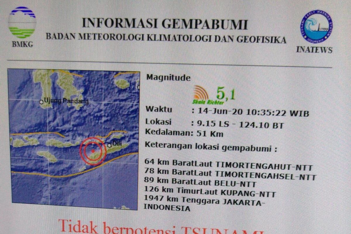 Gempa 5.1 SR guncang Timor Tengah Utara NTT