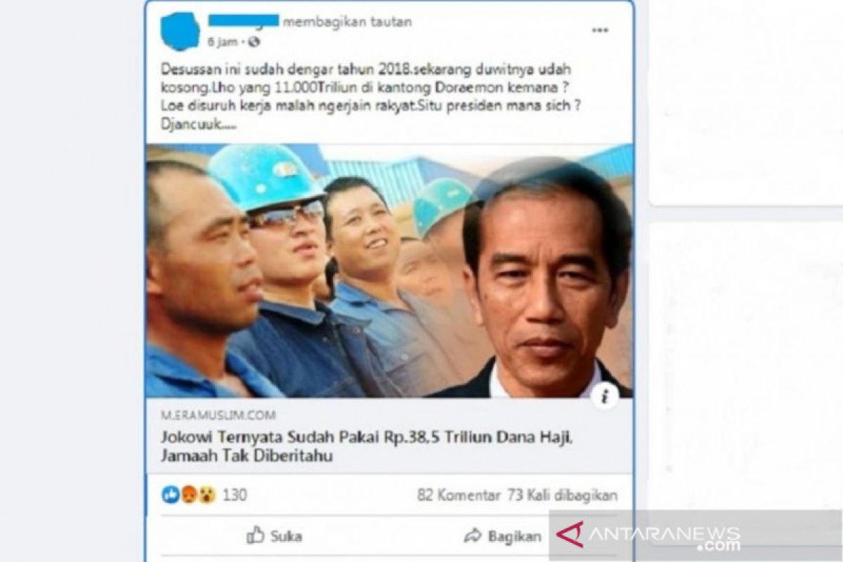 Hoaks, Jokowi pakai Dana Haji Rp38,5 triliun