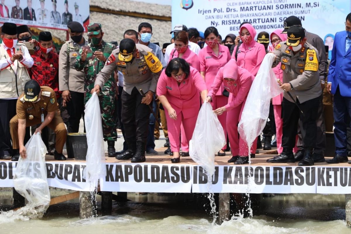 Kapolda Sumut  tabur sepuluh ribu bibit ikan di Batubara