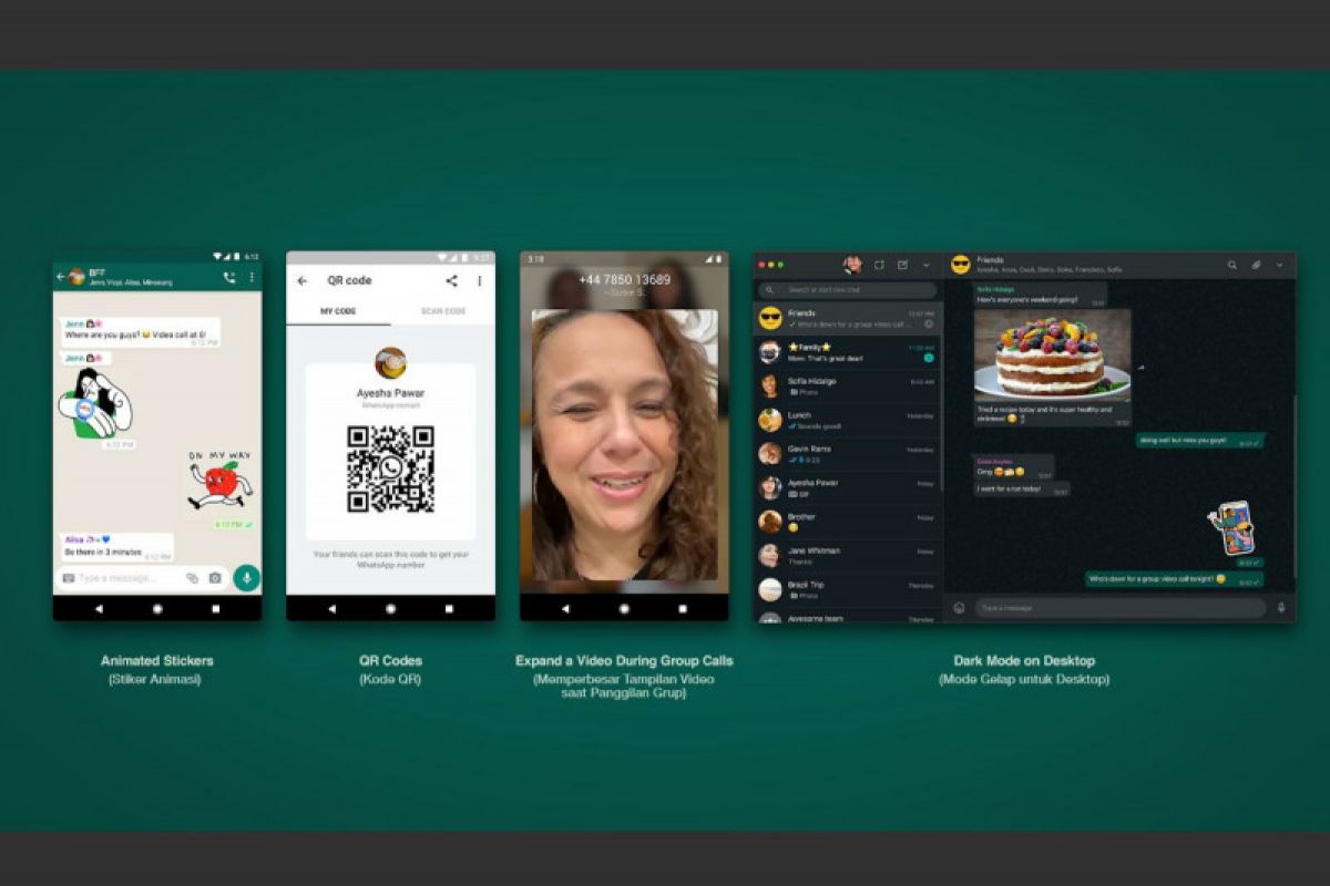 WhatsApp luncurkan stiker,  kode QR dan mode gelap