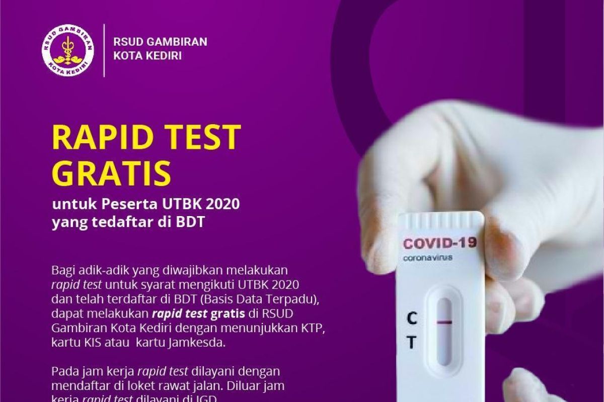 Pemkot Kediri gratiskan rapid test bagi peserta UTBK