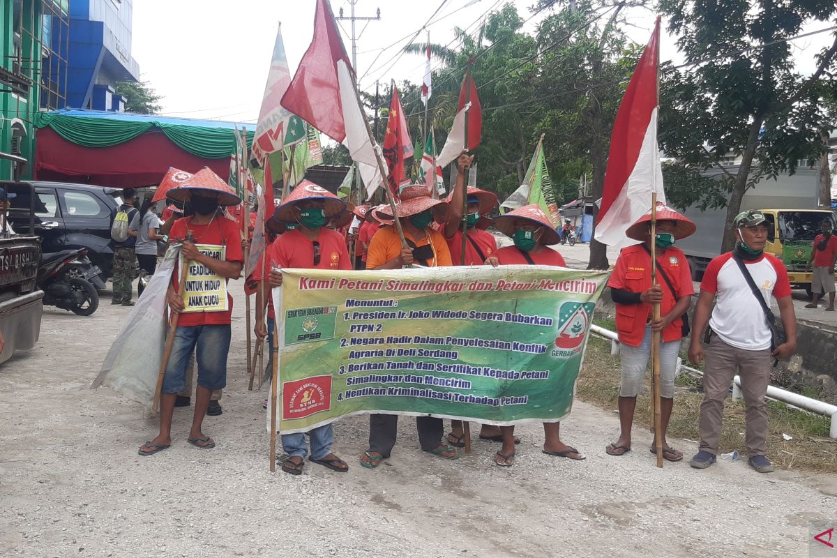 Aksi protes kelompok petani jalan kaki dari Medan ke Jakarta, sempat bermalam di Riau