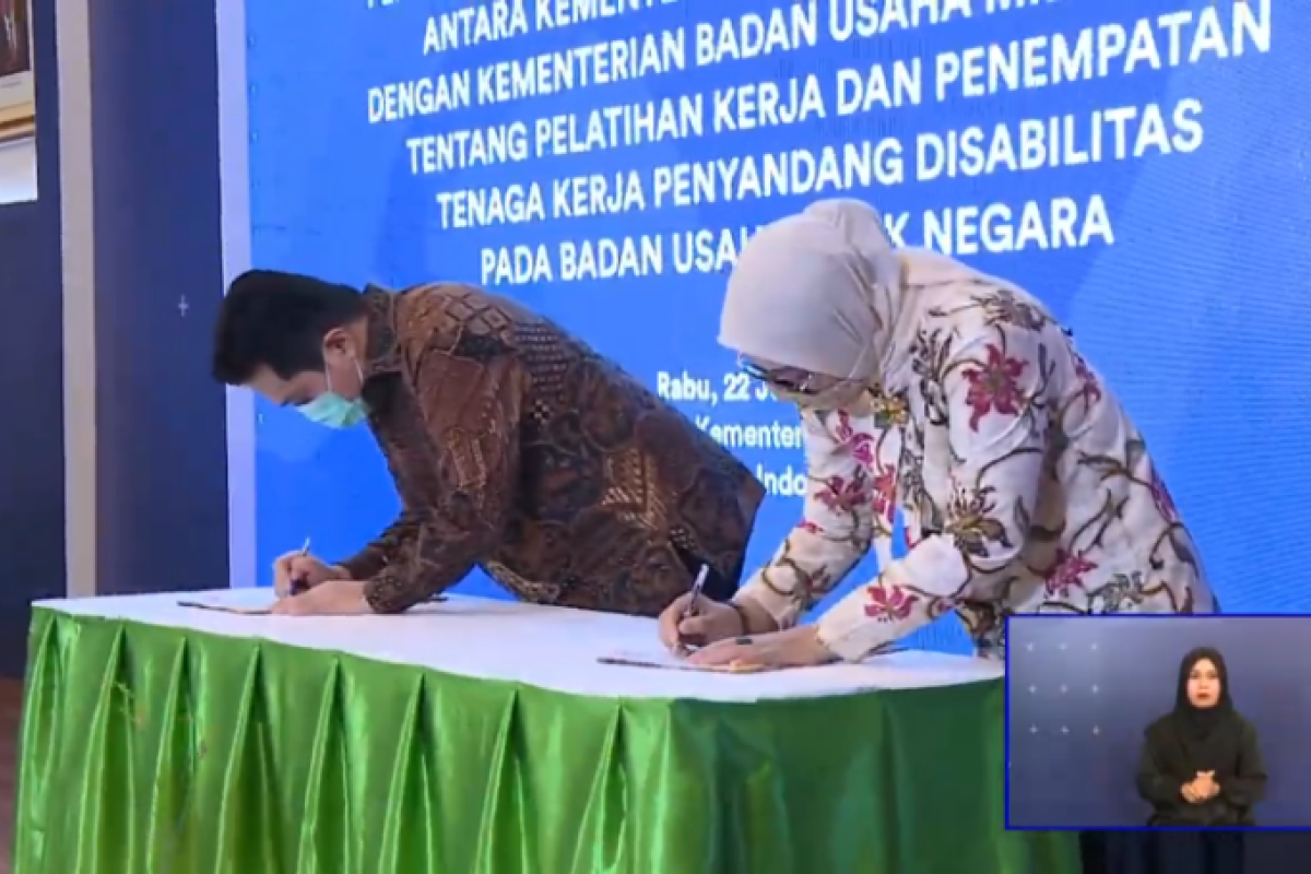 Erick - Menaker tandatangani MoU penempatan pekerja disabilitas di BUMN