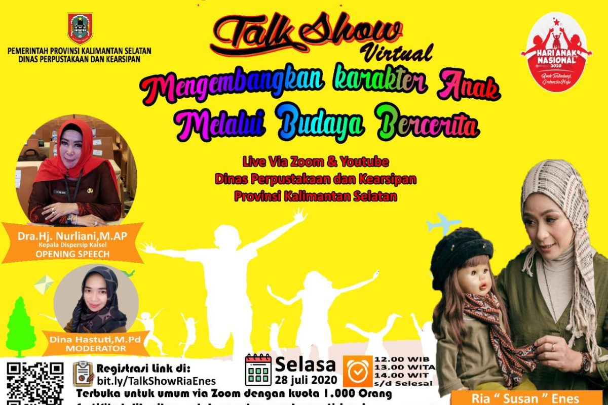 Ria Enes dan Susan isi webinar Dispersip meriahkan Hari Anak Nasional