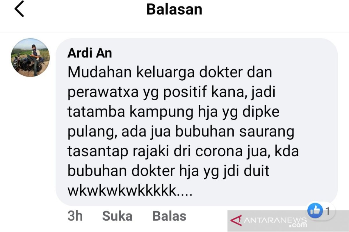 Karena berkomentar di FB, pemilik akun Ardi An dilaporkan IDI dan PPNI Tapin