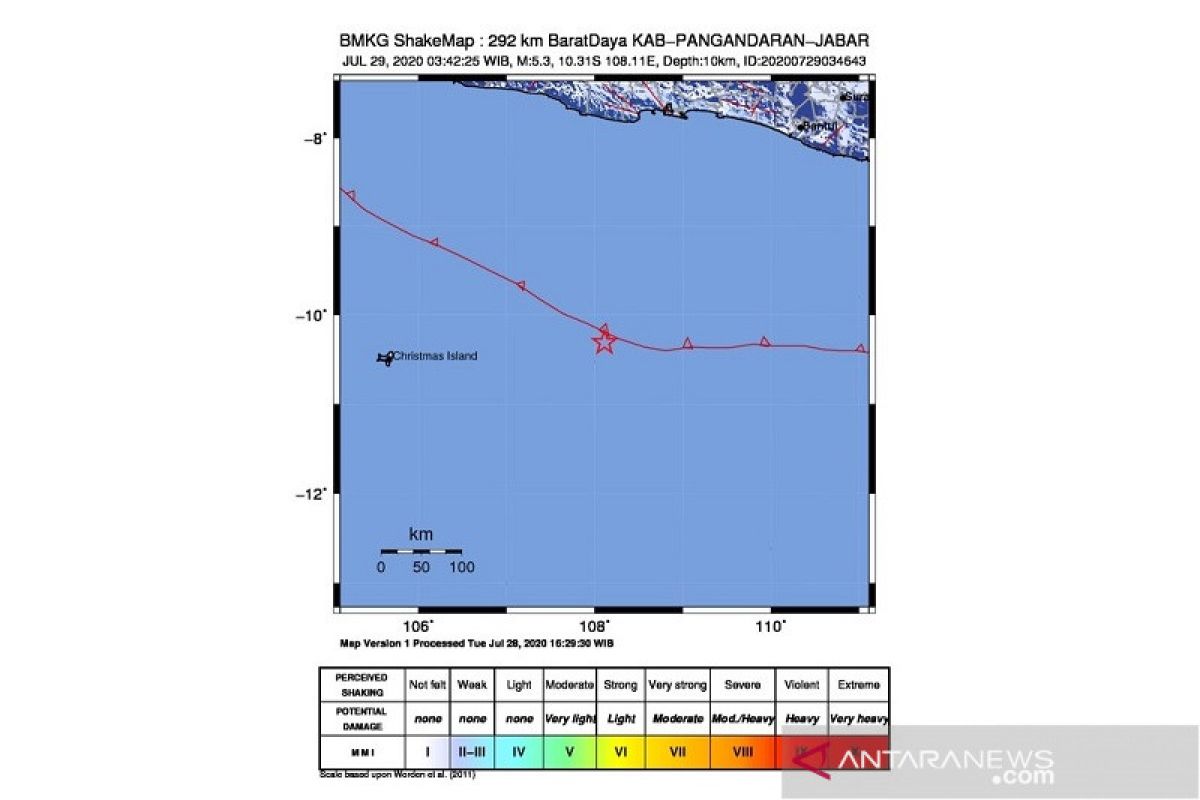 Gempa 5,3 magnitudo guncang  barat daya Pangandaran