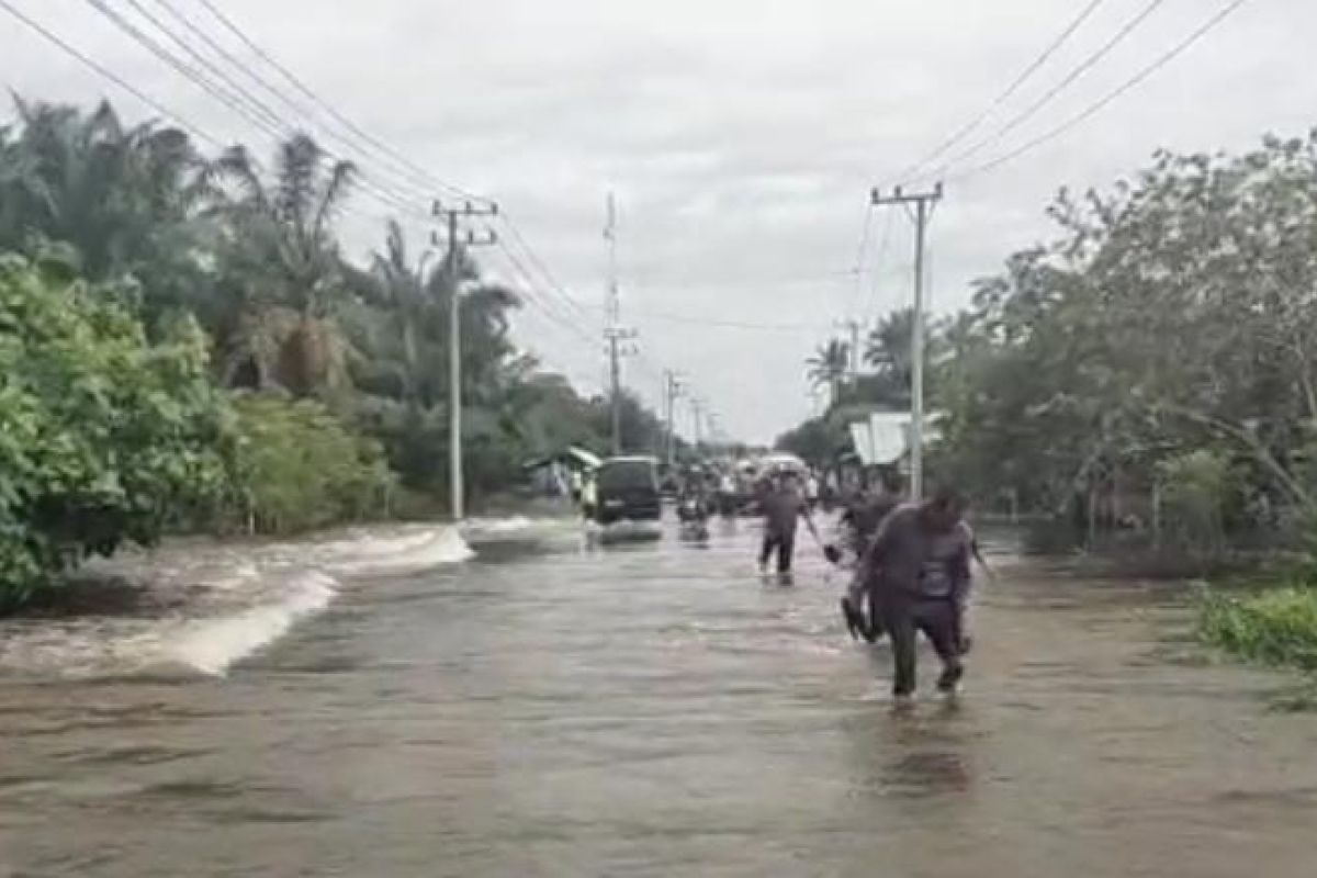Banjir genangi badan jalan nasional Calang-Meulabo, begini ketingian airnya