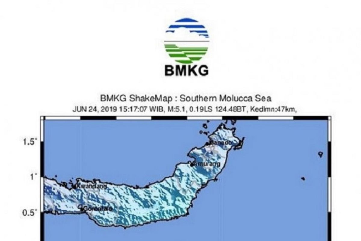 Gempa bumi tektoknik magnitudo 5,2 guncang Sulawesi Utara