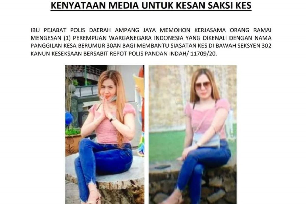 Polisi Malaysia buru seorang wanita WNI terkait kasus pembunuhan