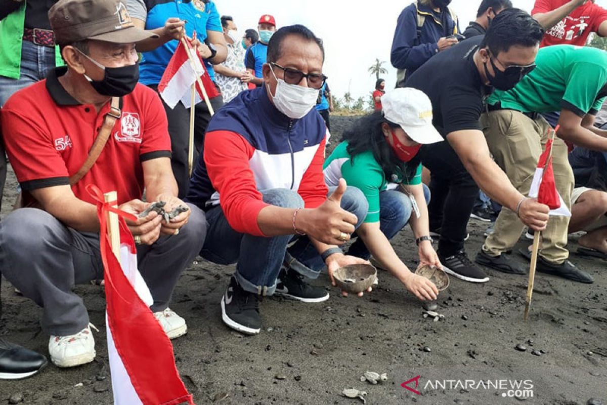 Sekda Gianyar pimpin pelepasliaran 10.000 Tukik di Pantai Saba