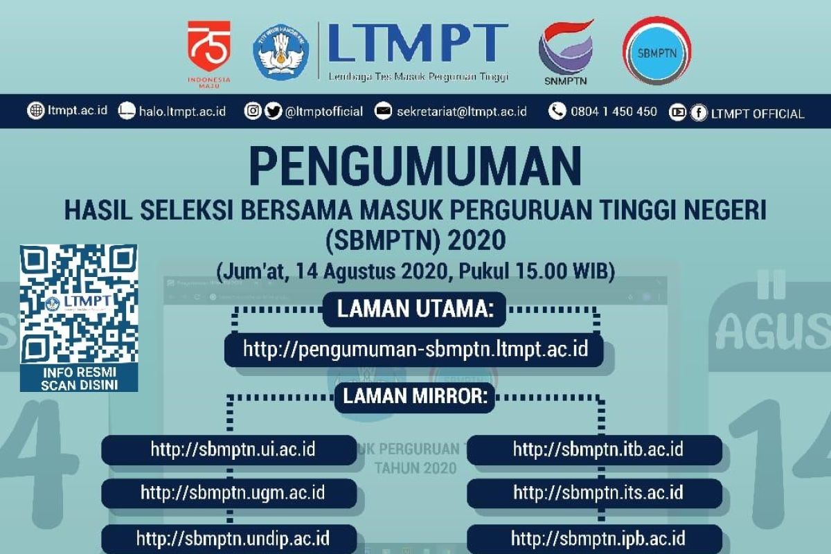 LTMPT umumkan hasil SBMPTN pada 14 Agustus 2020