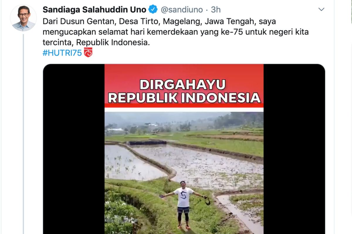 HUT ke-75 RI, Sandi: Merdeka secara ekonomi dan kalahkan pandemi