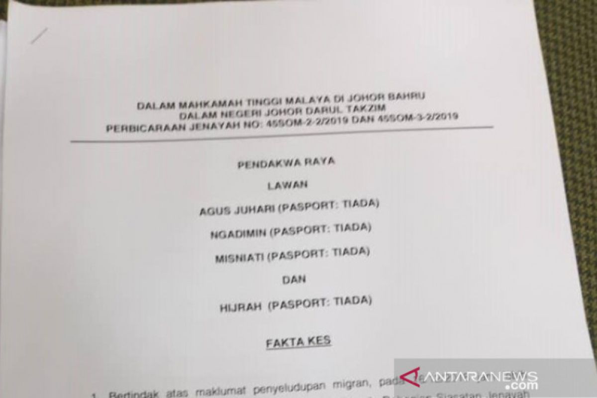 4 WNI dihukum 4 tahun penjara di Johor terkait perdagangan orang