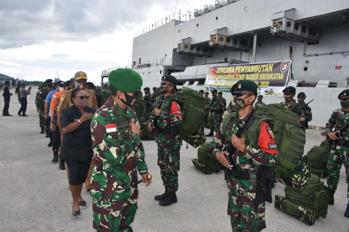 Danrem 173/PVB Biak sambut kedatangan Satgas Pamrahwan Yonif 500/Sikatan