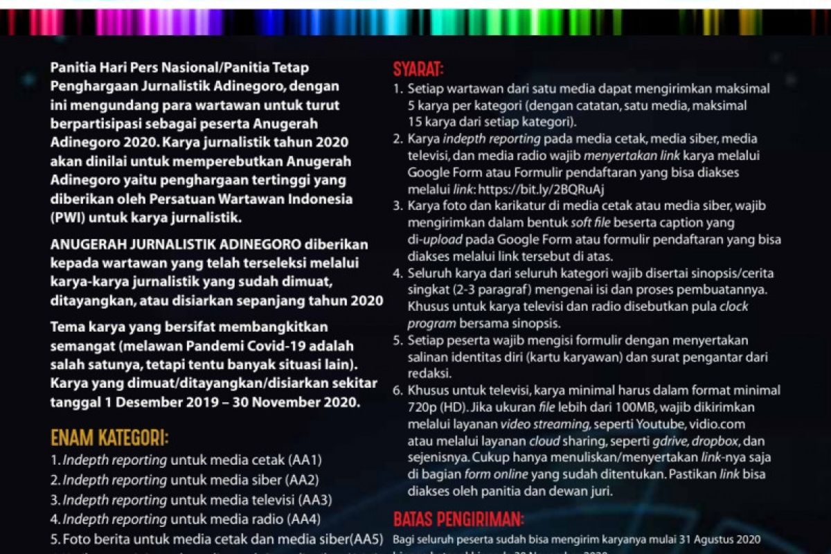 PWI kembali selenggarakan anugerah Jurnalistik Adinegoro 2020