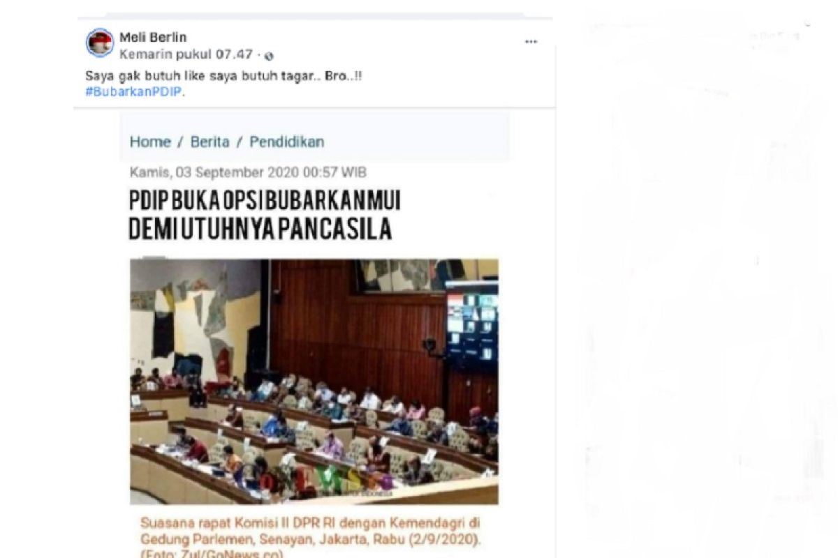 Cek FAKTA - PDIP buka opsi bubarkan MUI demi utuhnya Pancasila