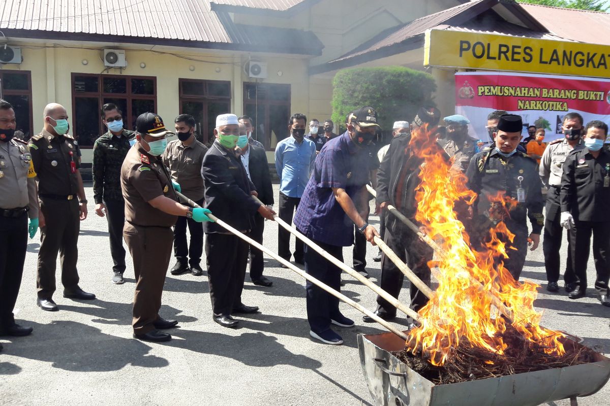 Polres dan Forkopimda Langkat musnahkan narkotika dengan dibakar