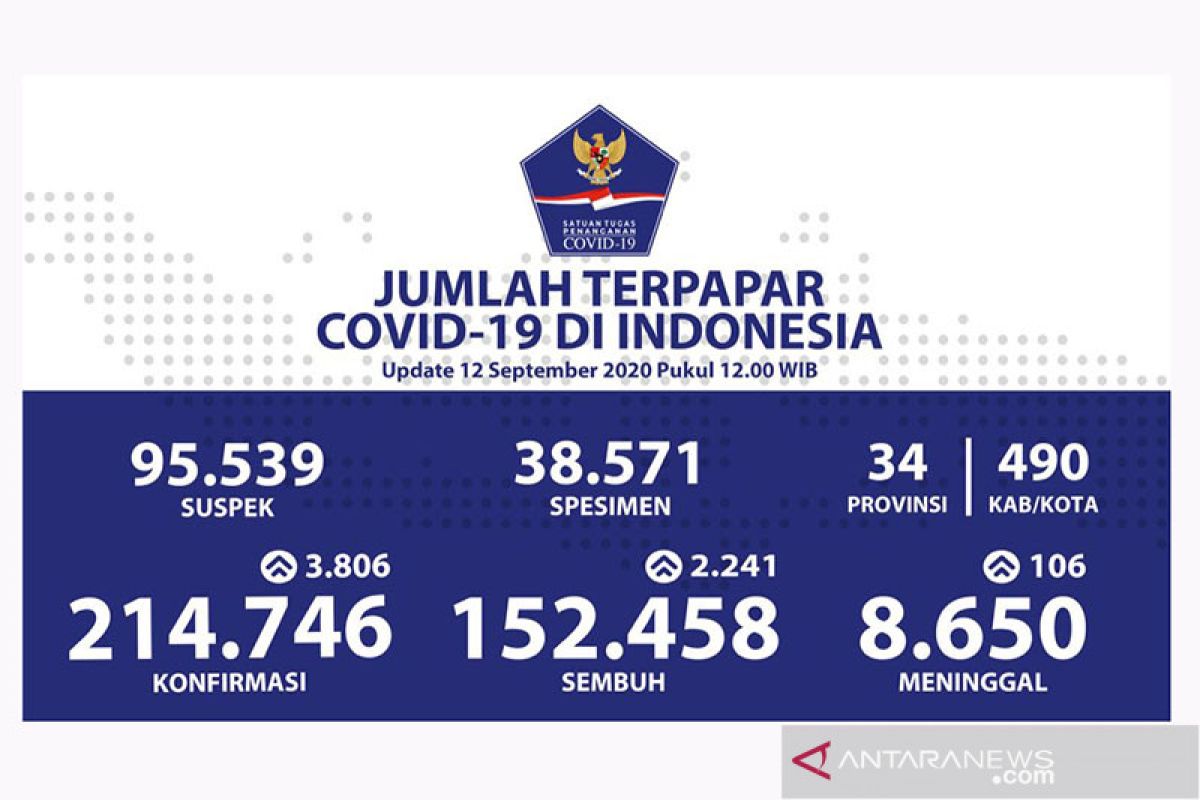 Kasus baru COVID-19 bertambah 3.806 orang jadi 214.746 kasus