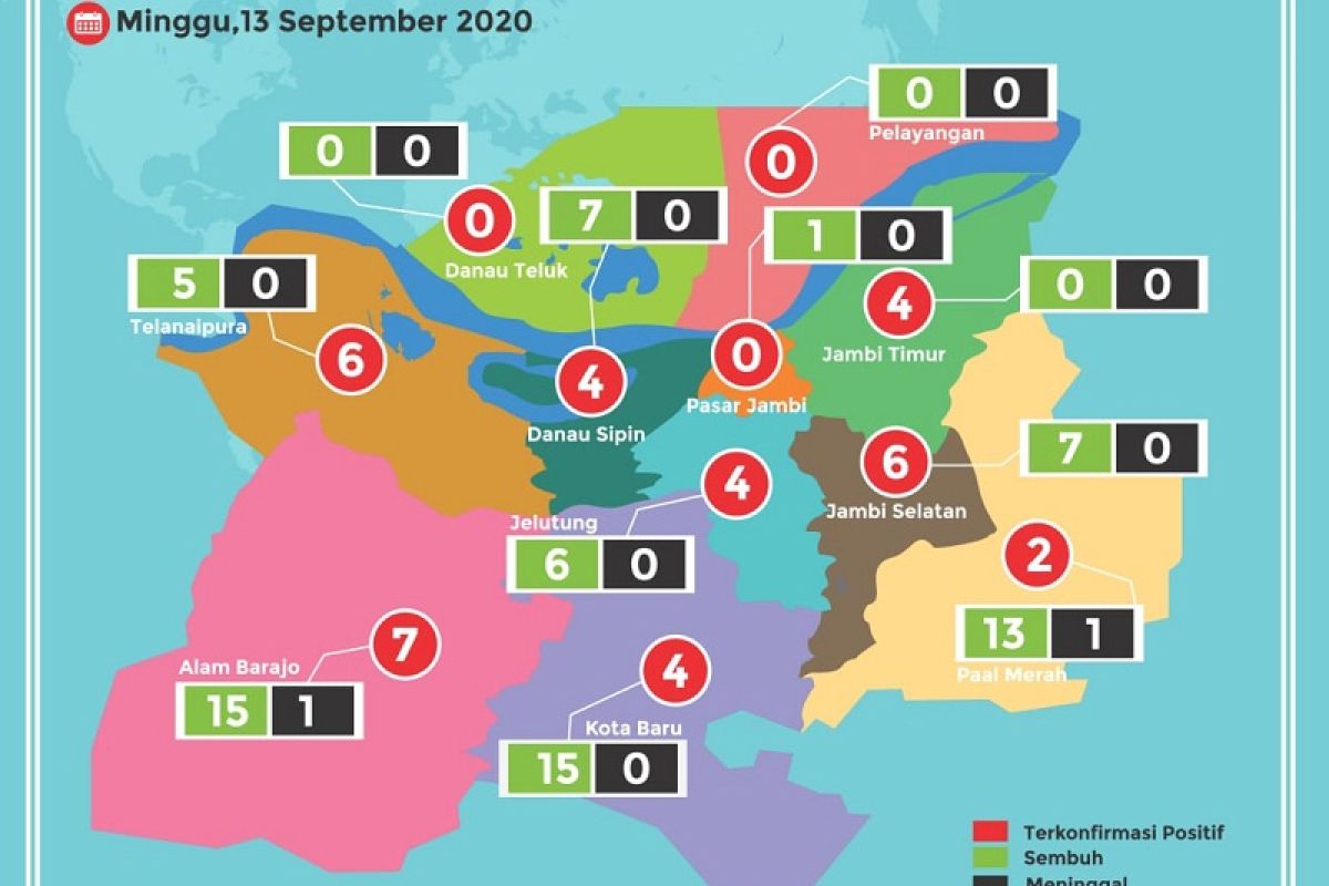Peta sebaran pasien  COVID-19 di Kota Jambi, Minggu (13/9)