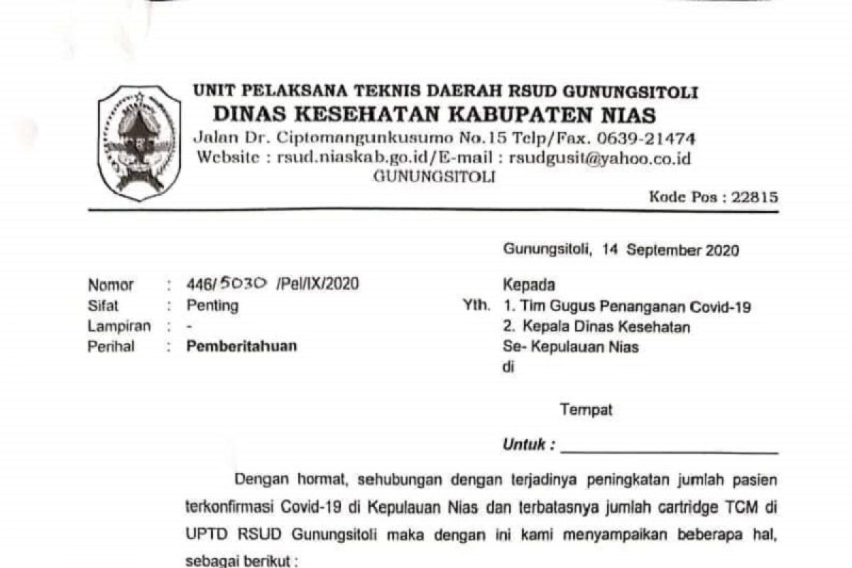 RSUD Gunungsitoli tidak melayani tes usap pasien OTG