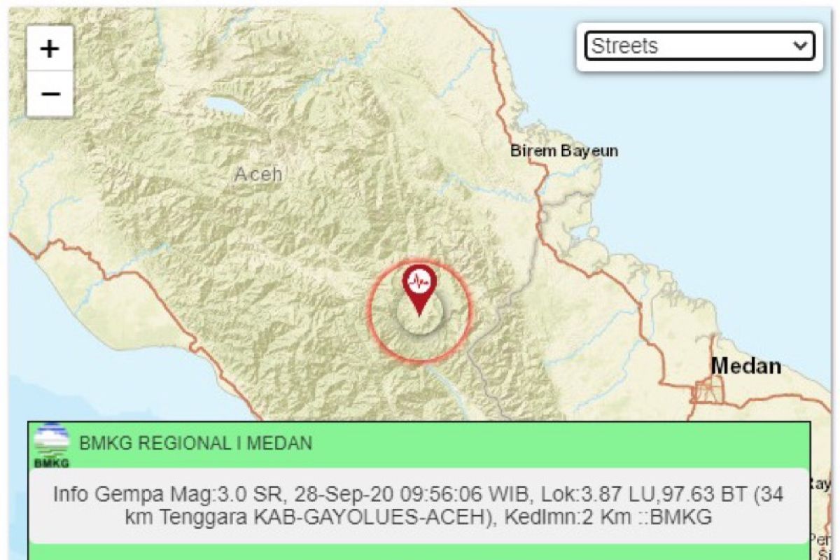 BMKG catat empat kali gempa skala kecil di wilayah Gayo Lues