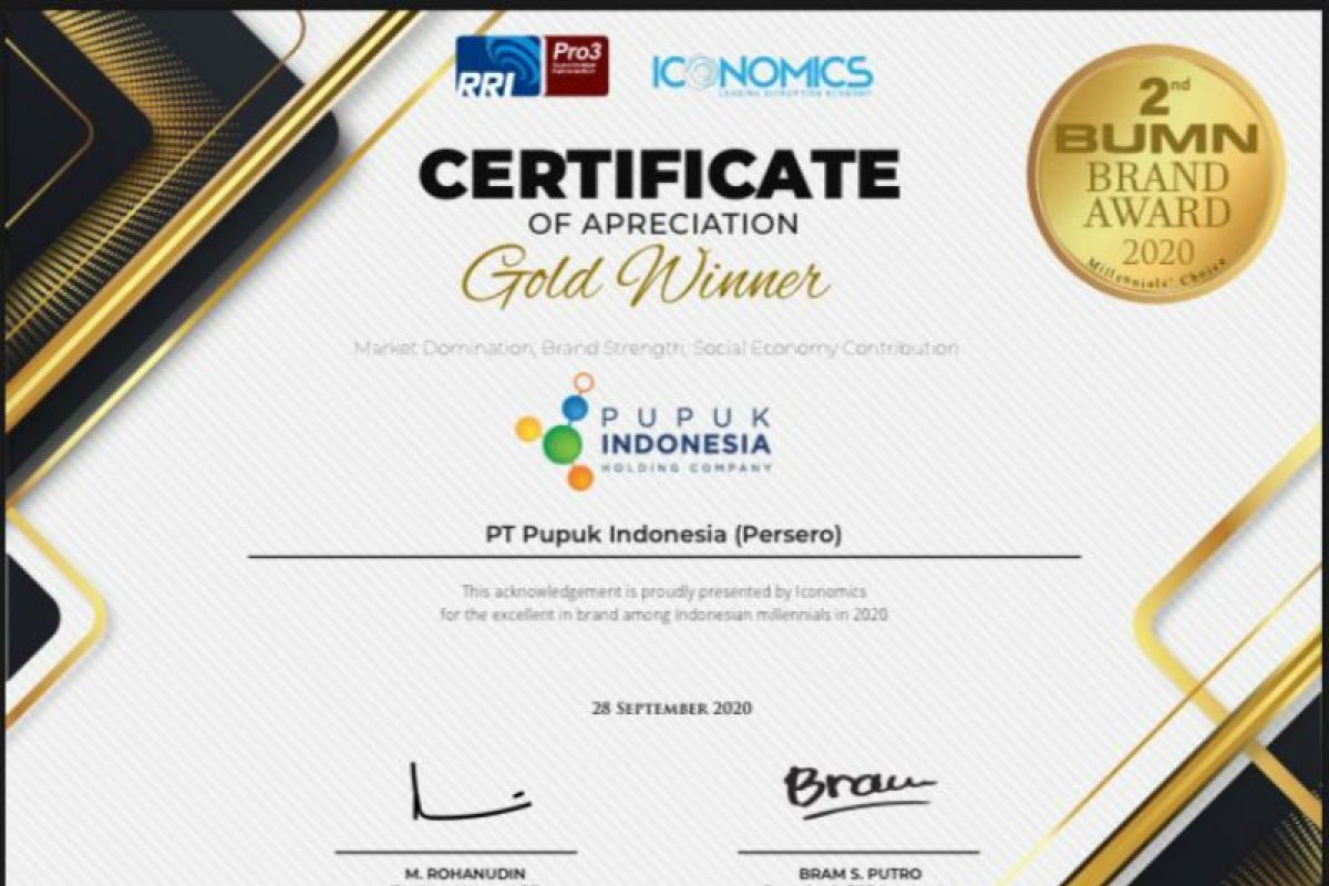 Pupuk Indonesia raih Gold Winner BUMN Brand Awards 2020