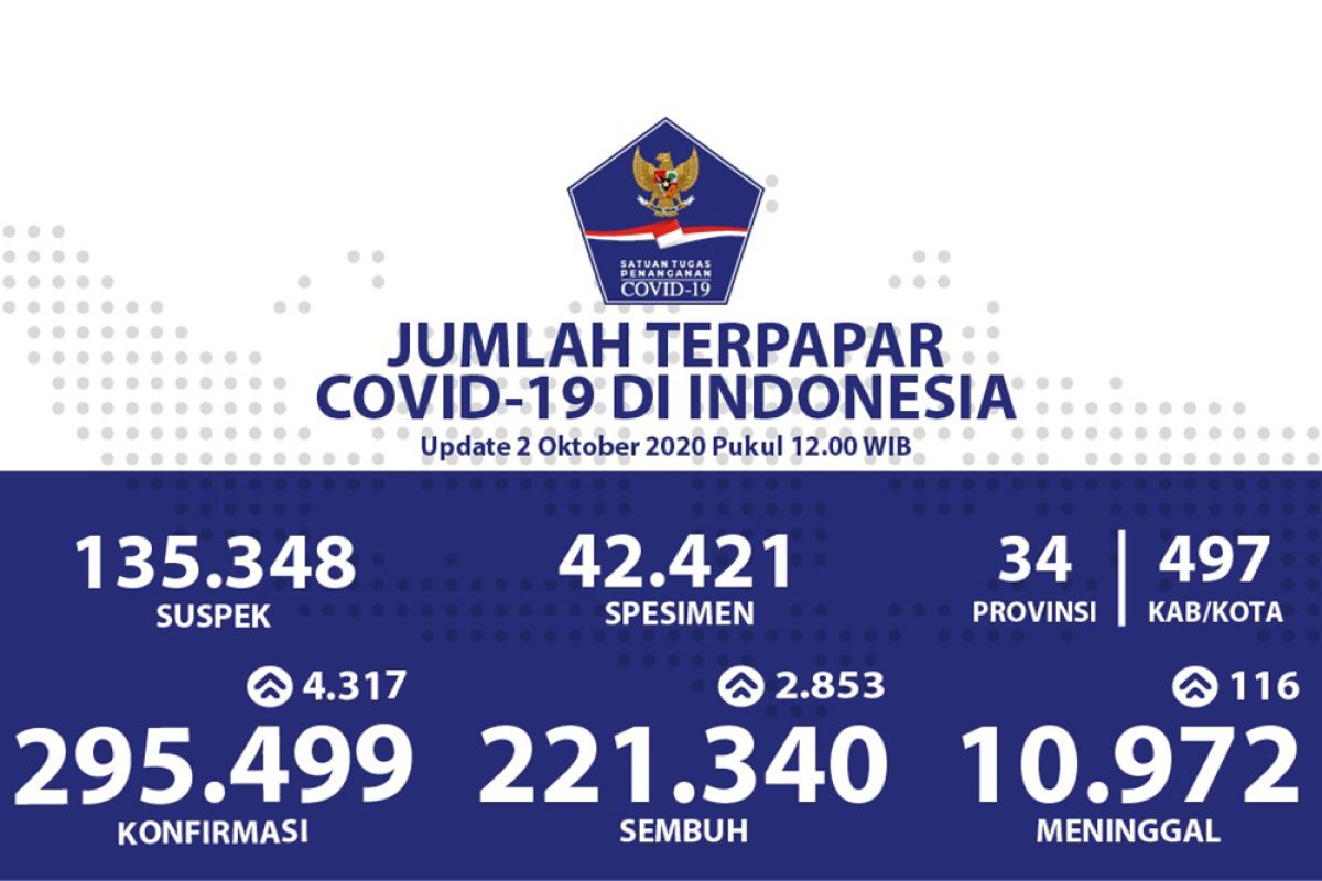 Update  COVID-19 di Indonesia:  295.499 kasus positif, dan 221.340  sembuh