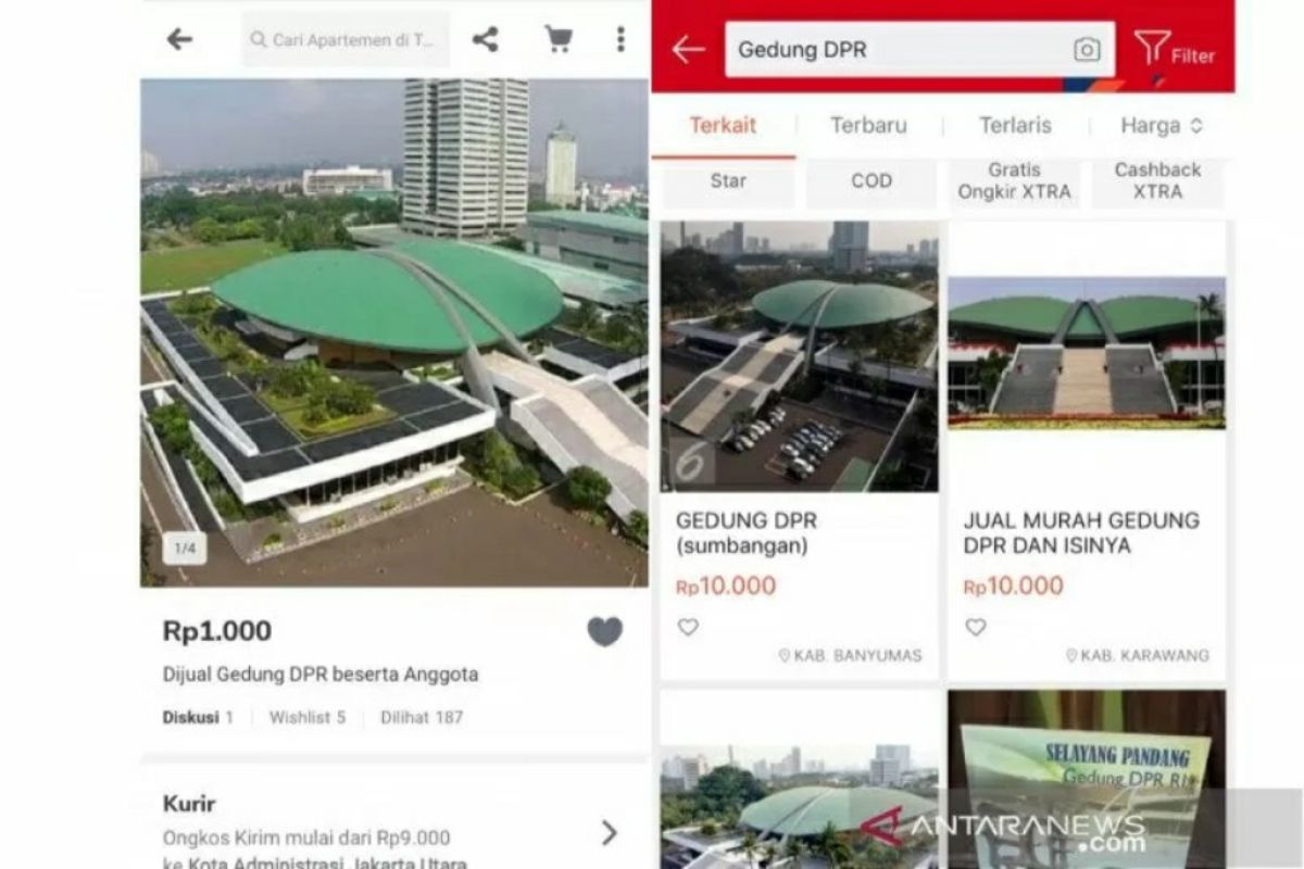 Gedung DPR dan isinya dijual di lapak Tokopedia