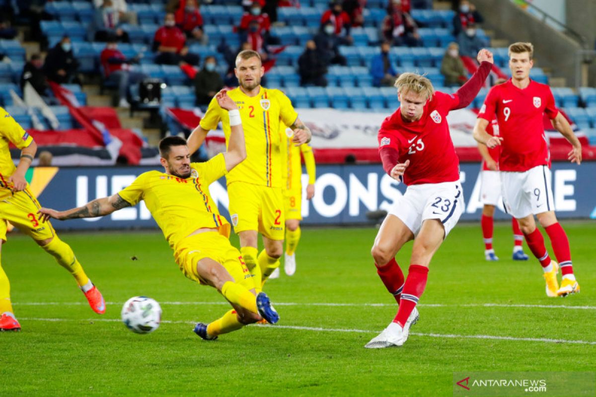 Trigol Erling Haaland mewarnai kemenangan Norwegia 4-0 atas Romania