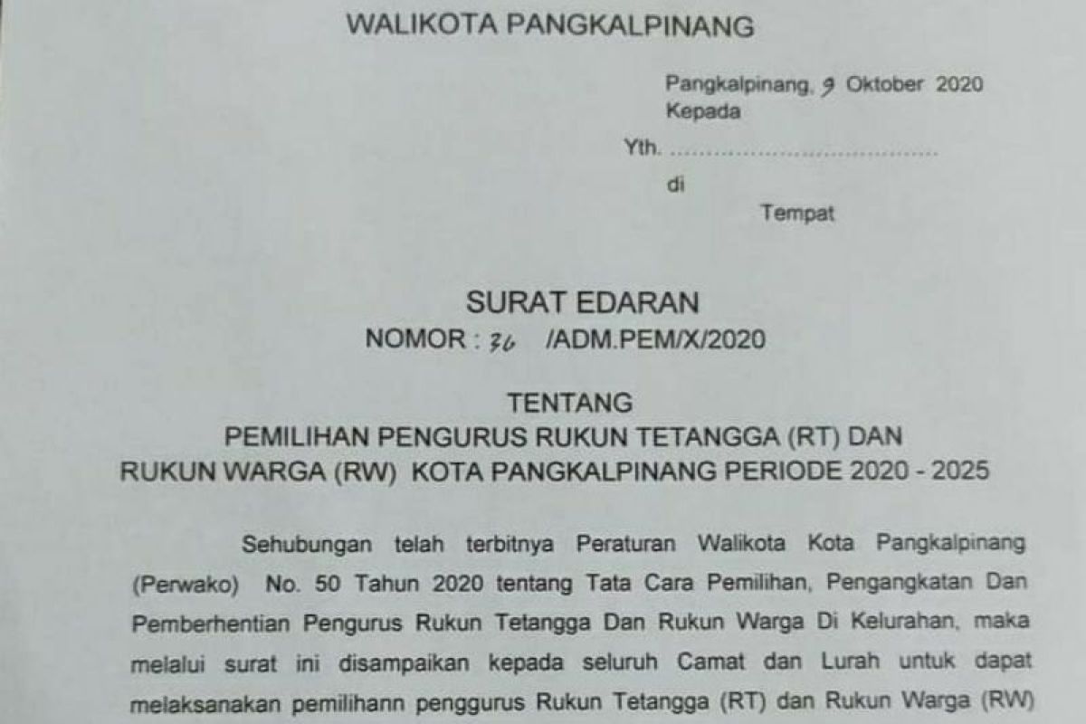 Pemkot Pangkalpinang panggil warga terbaik jadi pengurus RT