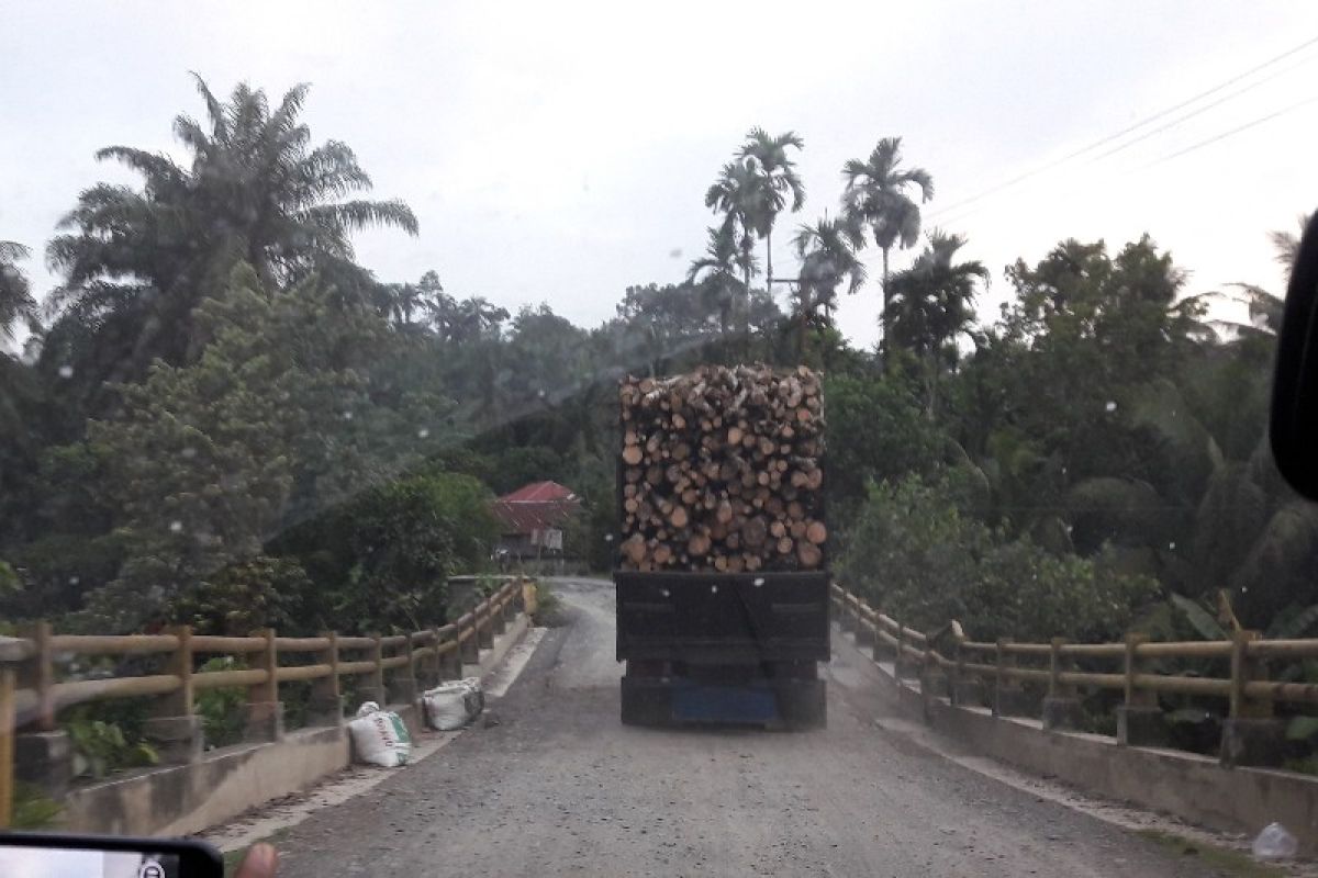 Nyaris roboh, Jembatan Bandar Pulo Batang Serangan Langkat masih dilintasi truk