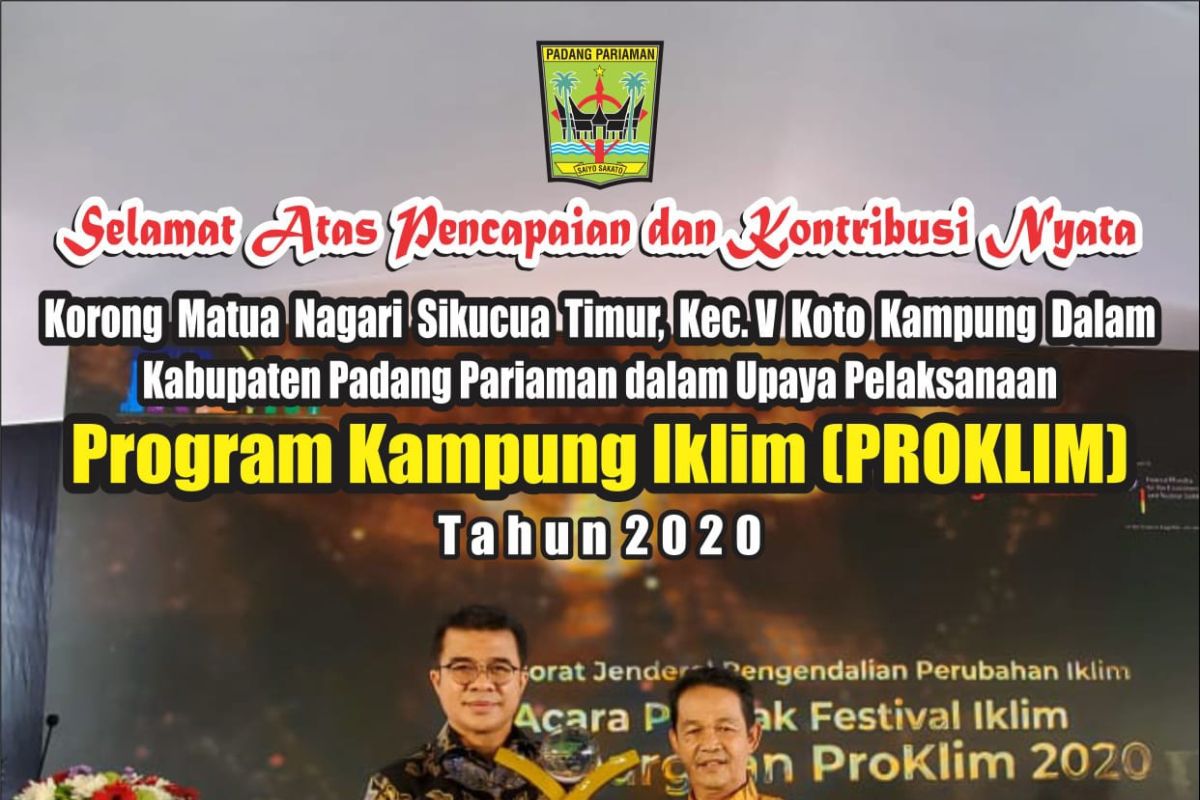 Padang Pariaman dapat anugerah Proklim 2020 dari Menteri KLHK