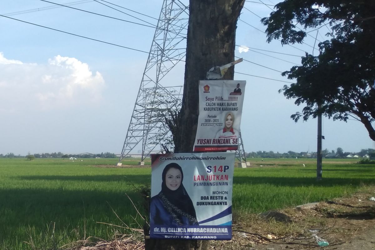 Banyak peraga kampanye di Karawang terpasang di tempat terlarang