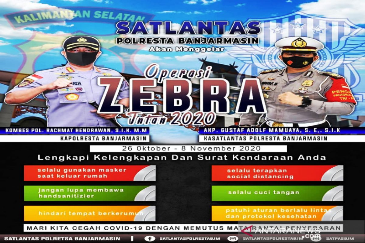 Tekan pelanggaran, Polresta Banjarmasin gelar Operasi Zebra Intan 2020