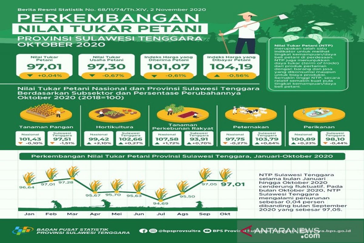 BPS: nilai tukar petani Sultra Oktober 2020 turun 0,04 persen