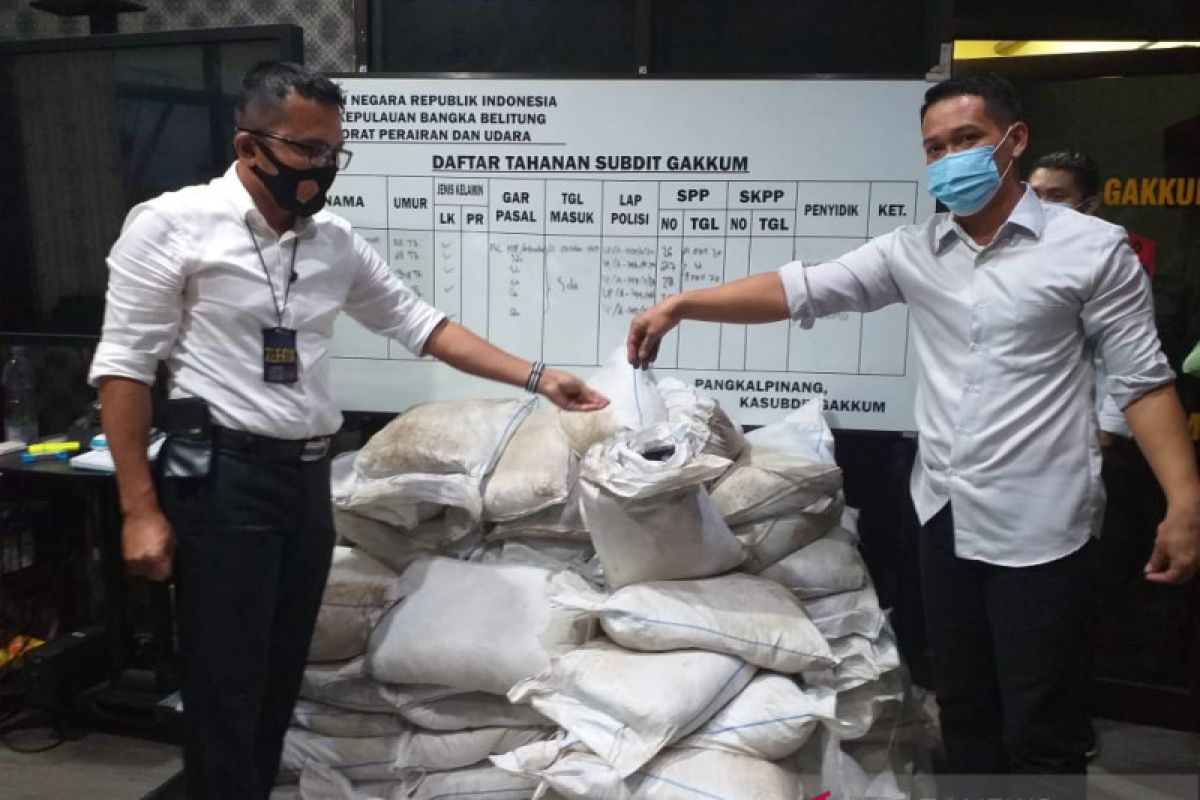 Ditpolairud Babel gagalkan penyelundupan 3,5 ton pasir timah