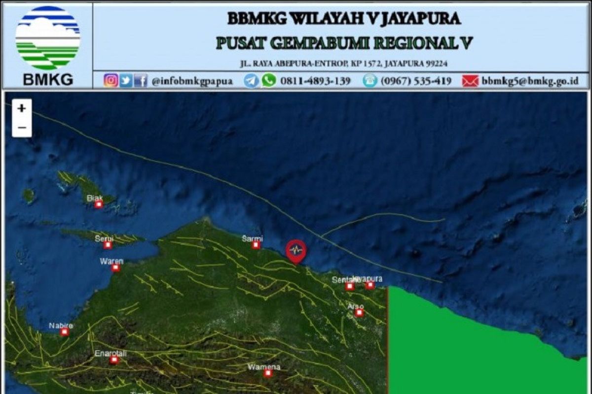 Gempa bumi tektonik magnitudo 4,9 landa Sarmi-Jayapura