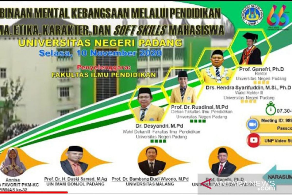 Bina mental kebangsaan mahasiswa, UNP mengadakan webinar nasional